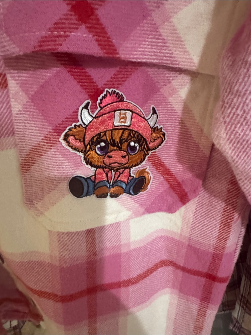 Hot Mess Cow Graphic Pink Plaid Shirt - Picture 2 of 3